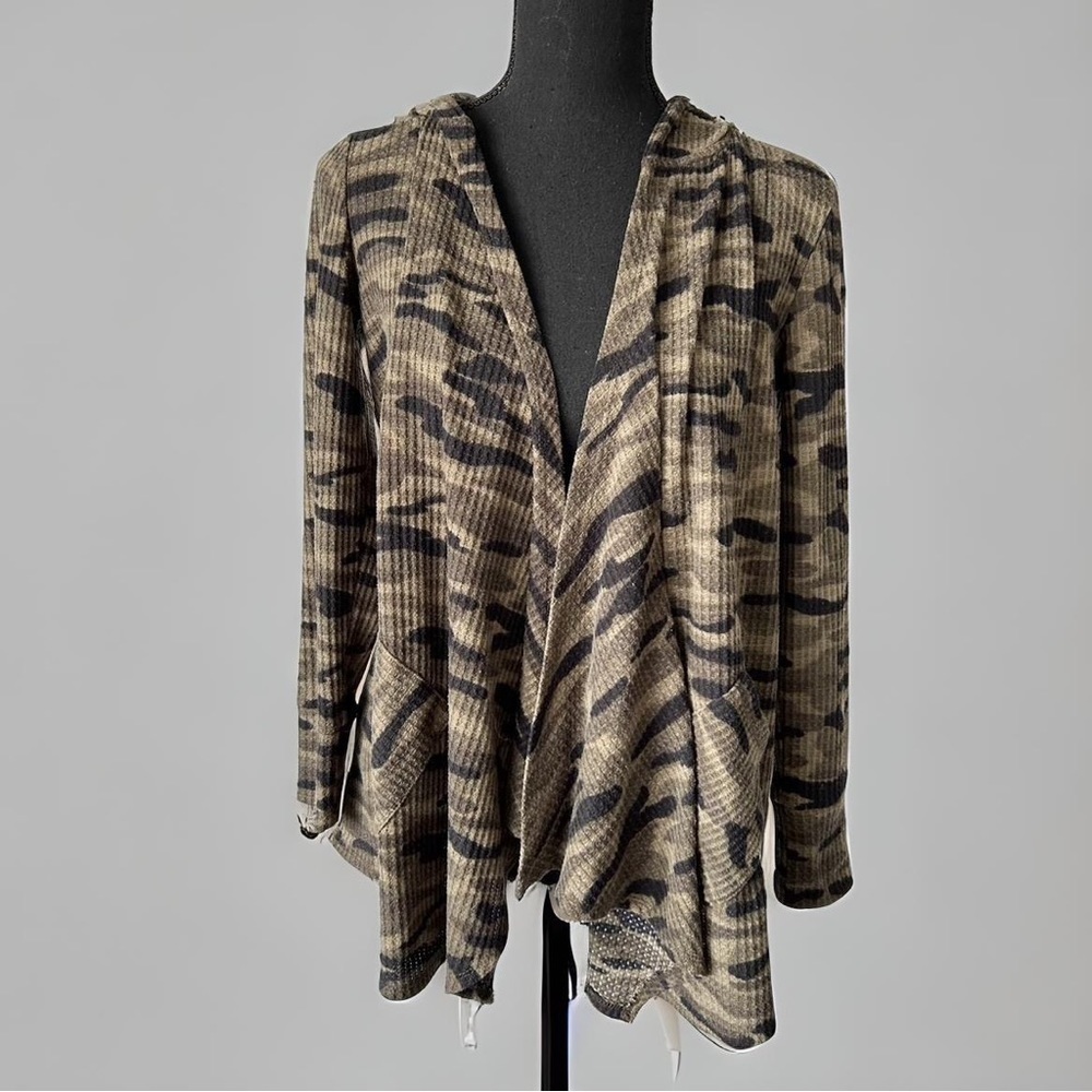 Retrology Camo Hooded Open  Front Cardigan